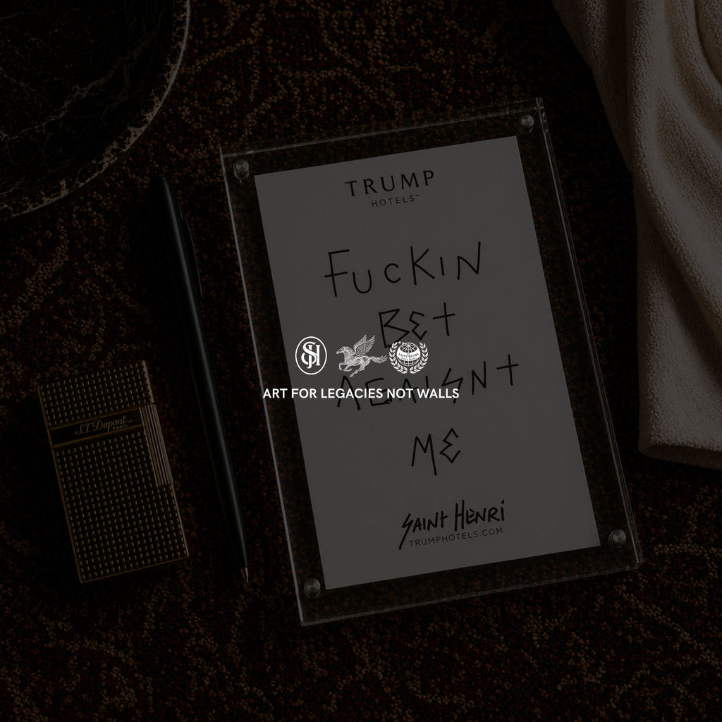 Original handwritten artwork on authentic Trump Hotel stationery from 2017–2026. “bet” 1-of-1 original. $350. House of Saint Henri