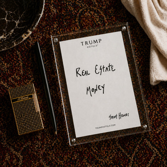 Original handwritten artwork on authentic Trump Hotel stationery from 2017–2026. “real estate money” 1-of-1 original. $350. House of Saint Henri