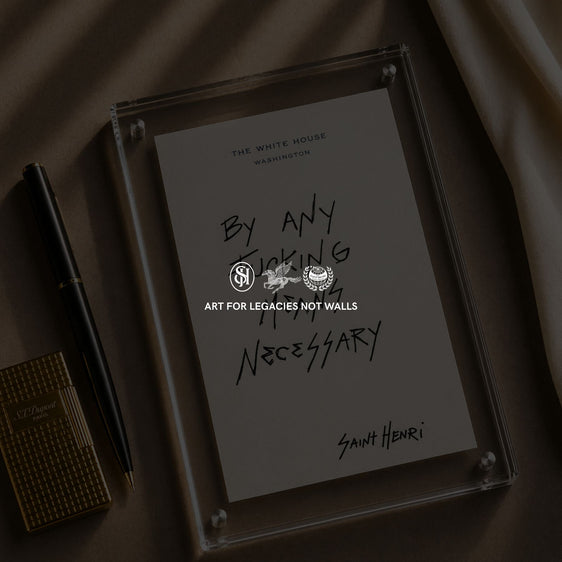 Original handwritten artwork on authentic 1980s White House notepad stock. "by any fucking means necessary" 1-of-1 original. $350. House of Saint Henri.