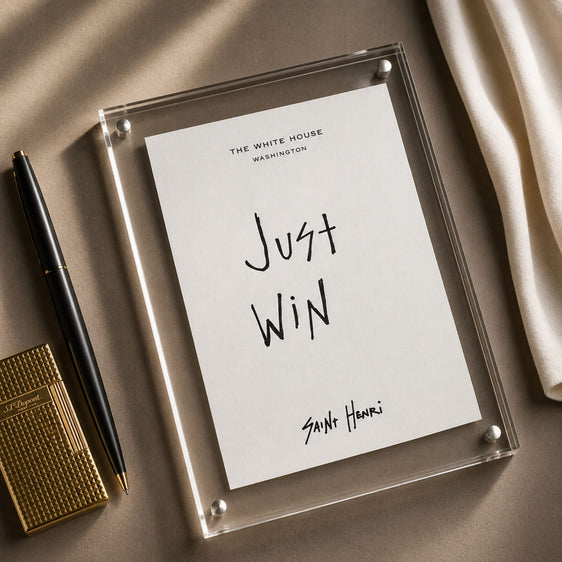 Original handwritten artwork on authentic 1980s White House notepad stock. "just win " 1-of-1 original. $350. House of Saint Henri.