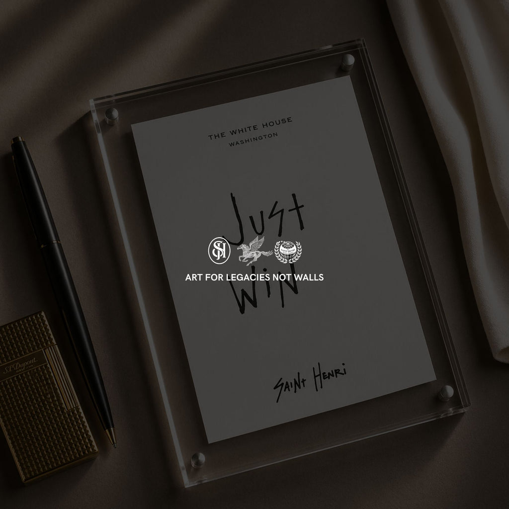 Original handwritten artwork on authentic 1980s White House notepad stock. "just win" 1-of-1 original. $350. House of Saint Henri.