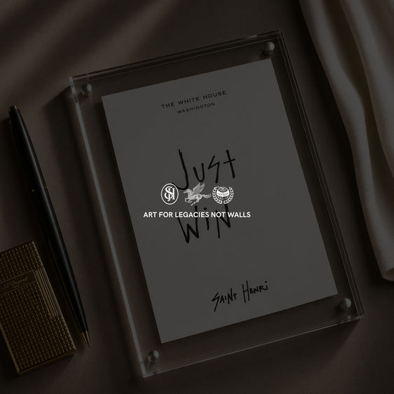 Original handwritten artwork on authentic 1980s White House notepad stock. "just win" 1-of-1 original. $350. House of Saint Henri.
