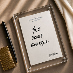 Original handwritten artwork on authentic 1980s White House notepad stock. "sex drugs rock+roll" 1-of-1 original. $350. House of Saint Henri.