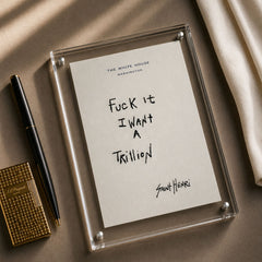 Original handwritten artwork on authentic 1980s White House notepad stock. "fuck it  i want a trillion" 1-of-1 original. $350. House of Saint Henri.