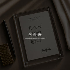 Original handwritten artwork on authentic 1980s White House notepad stock. "fuck it  i want a trillion" 1-of-1 original. $350. House of Saint Henri.