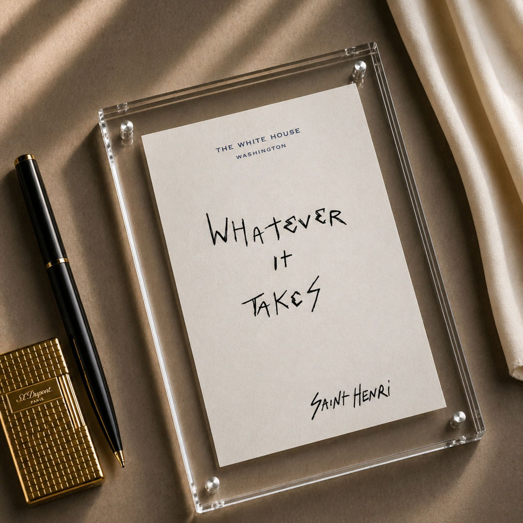Original handwritten artwork on authentic 1980s White House notepad stock. "whatever it takes" 1-of-1 original. $350. House of Saint Henri.