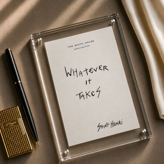 Original handwritten artwork on authentic 1980s White House notepad stock. "whatever it takes" 1-of-1 original. $350. House of Saint Henri.