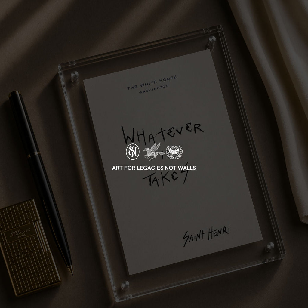 Original handwritten artwork on authentic 1980s White House notepad stock. "whatever it takes" 1-of-1 original. $350. House of Saint Henri.