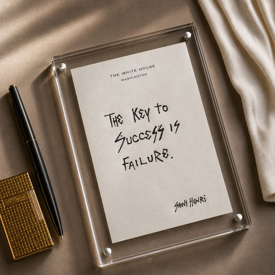 Original handwritten artwork on authentic 1980s White House notepad stock. "the key to success is failure " 1-of-1 original. $350. House of Saint Henri.