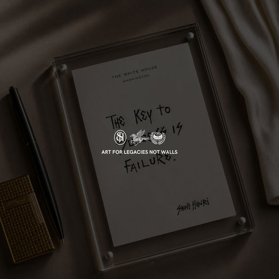 Original handwritten artwork on authentic 1980s White House notepad stock. "the key to success is failure " 1-of-1 original. $350. House of Saint Henri.