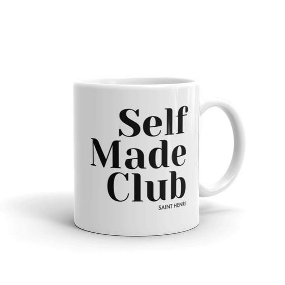 Luxury coffee mug from House of Saint Henri with the 'Selfmade Club' design, showcasing elegant craftsmanship and a symbol of ambition. Perfect for coffee lovers and high achievers.